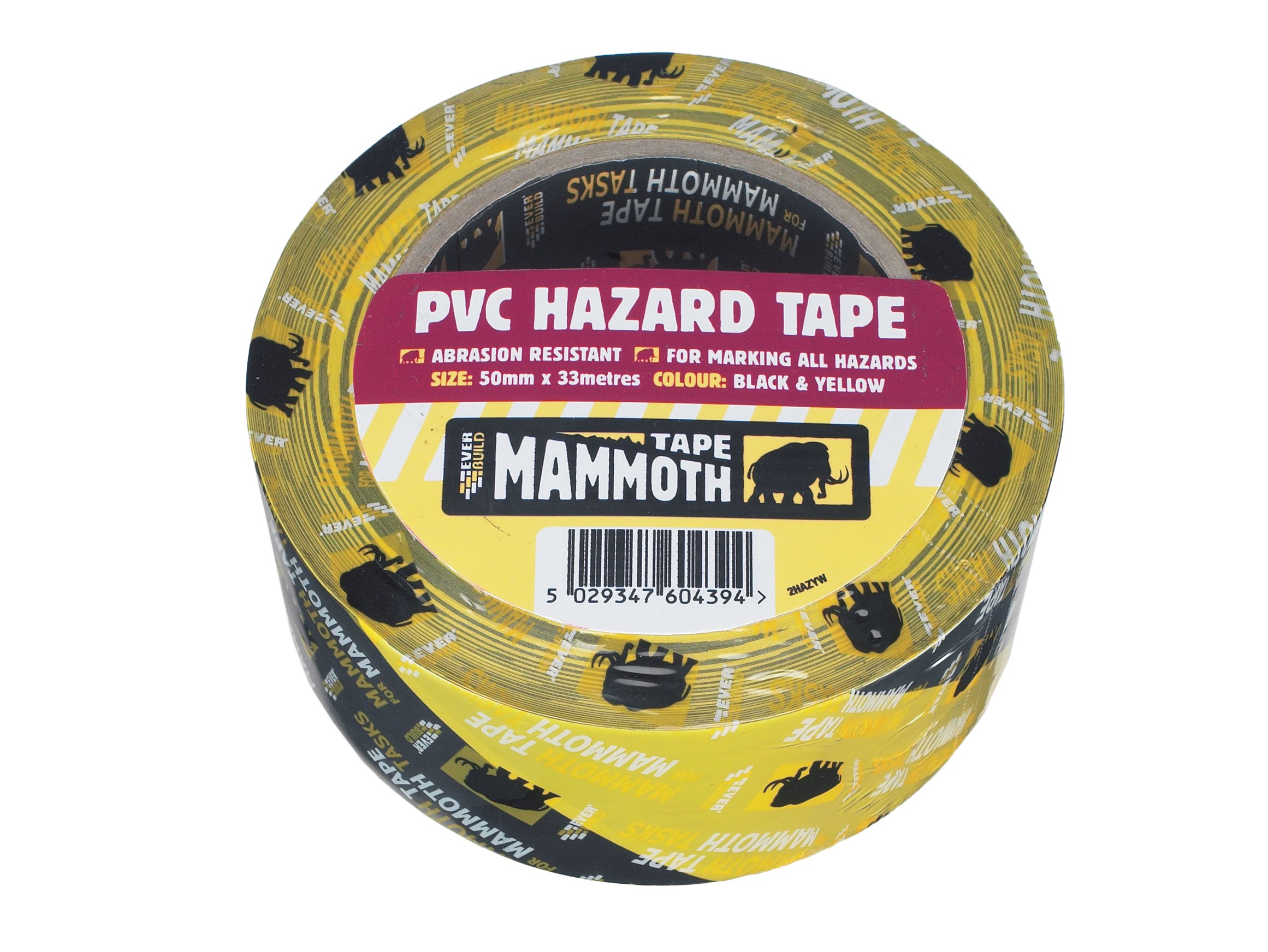 Everbuild Mammoth PVC Hazard Tape, Black and Yellow, 50 mm x 33 m — image 1