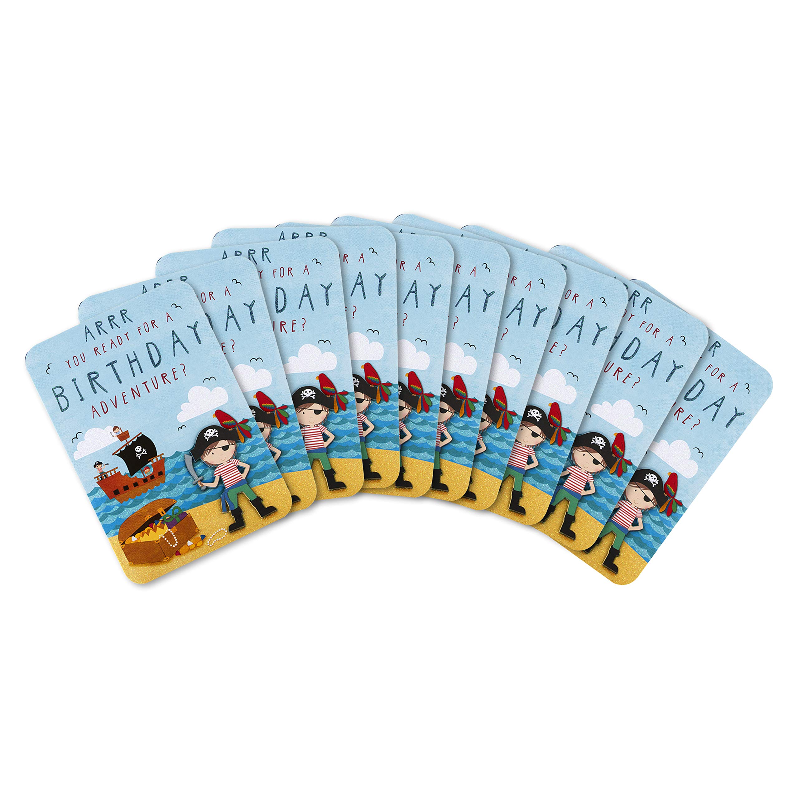 Hallmark Kids' Pirate Birthday Card Pack - 10 Cards in 1 Design