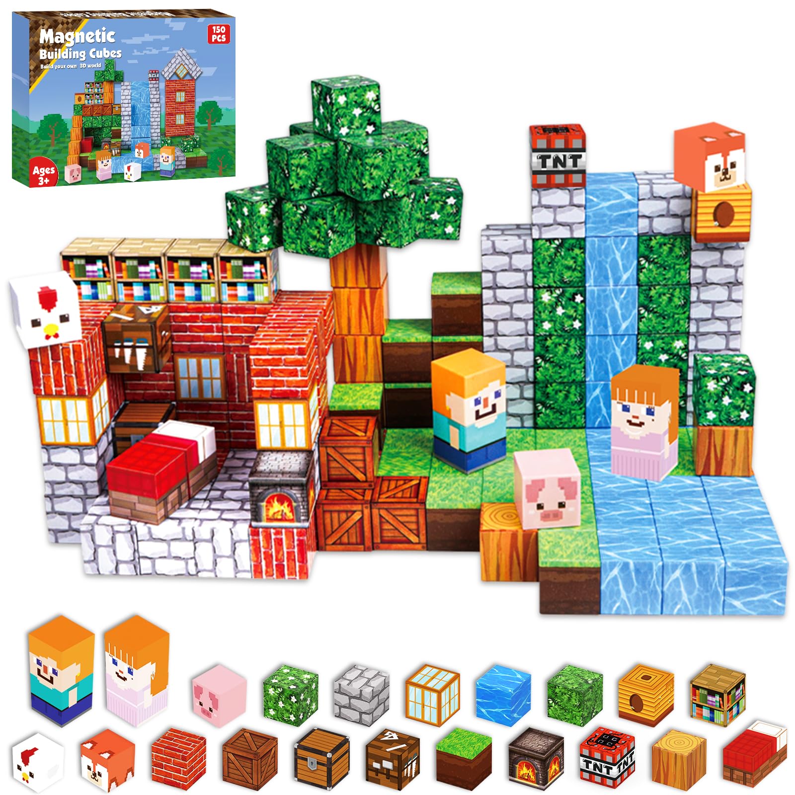 Photo 1 of Magnetic Blocks-150PCS Grassland Magnetic Building Blocks Set, Kids Classroom Sensory Toy for Toddlers STEM Learning, Construction Stacking Toy for Kids 3+ Boys and Girls Christmas Birthday Gifts