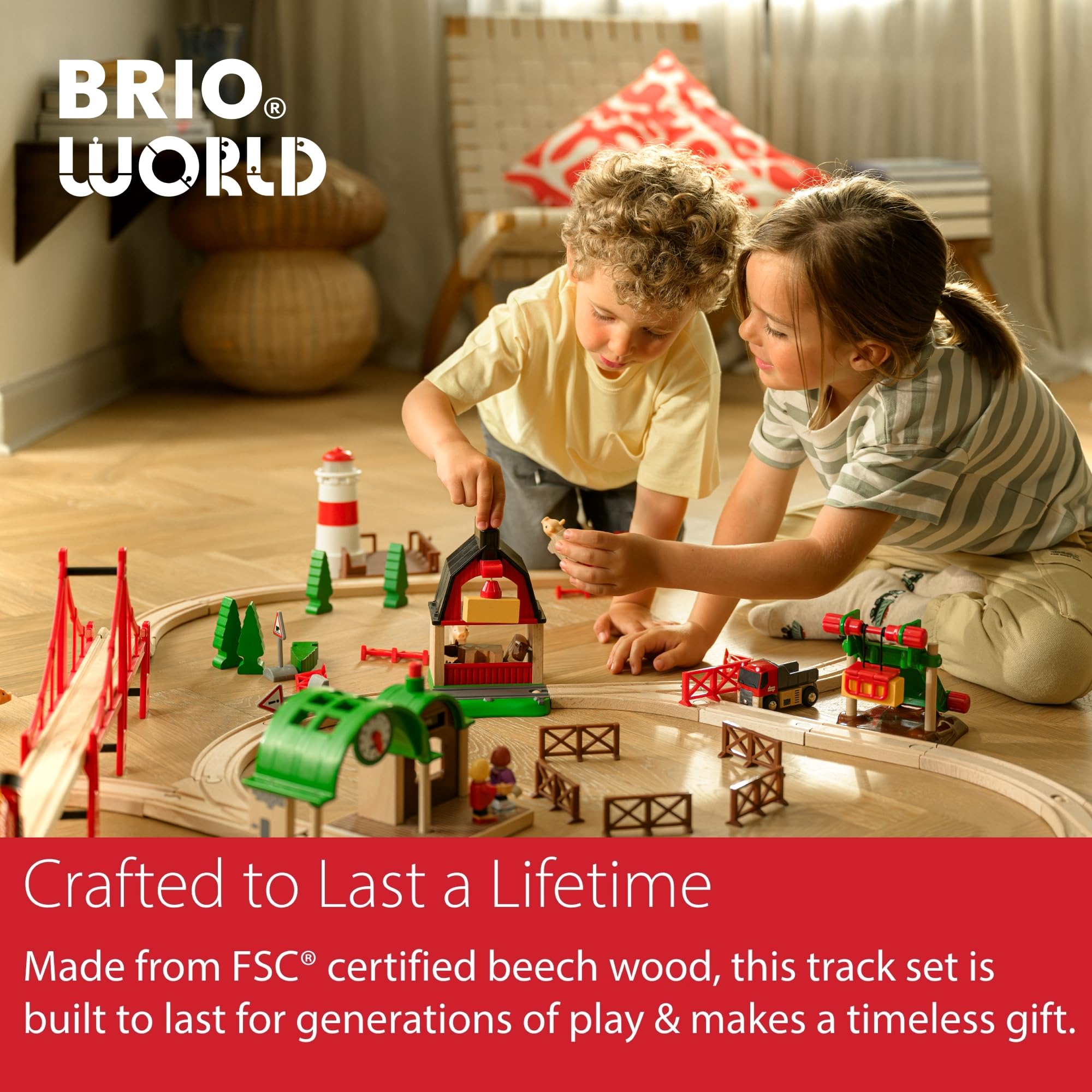 BRIO World Double Suspension Bridge - FSC-Certified Longest Wooden Train Track Bridge - Compatible with All BRIO Railway Sets - 5-Piece Set of 2 Bridges & 3 Tracks - Creative Fun for Kids Ages 3 & Up
