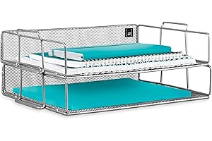 Mindspace 2 Tier Stackable Letter Tray | Paper Tray Desk Organizer | The Mesh Collection, Silver