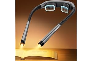 Glocusent Ergonomic Reading Light, 1600mAh Rechargeable Book Light for 100 Hrs - 3 Colors & 5 Brightness, Neck Light with Timers, Sleep Aid & Travel Lock, Perfect for Reading, Knitting & Craft