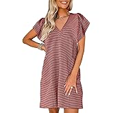 Acelitt Womens Casual Summer V Neck Cap Sleeve Shift Mini Dress with Pockets, S-XXL