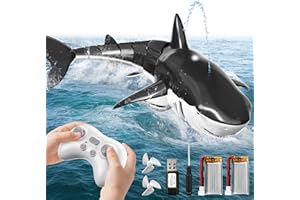 NIPLOOOW 2.4GHz Remote Control Shark Toys for Boys,1:18 Scale High Simulation Shark Toys with Light & Spray, RC Sharks for Pools & Lakes, Toy Shark Boat Gift for 4 5 6 7 8 9 Year Old Kids Boys Girls