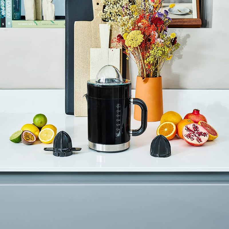 Tristar cp-3012 citrus juicer duo, recipiente de sumo integrado com 1,4 l de capacidade, com tampa protetora e 2 cones de diferentes tamanhos, filtro de polpa e jarro removível, 40 w
