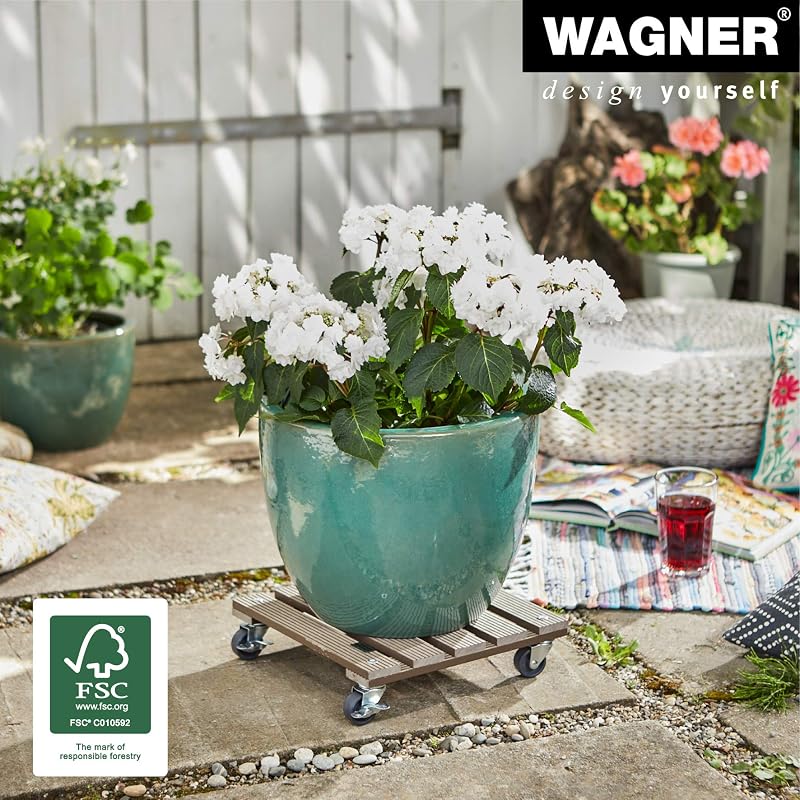 Pflanzenroller WPC FSC® 29 x 29 x 7,5 cm I Blumenroller für Außenbereich + Innenbereich I Kübelroller FSC® Wood Plastic Composite, Taupe I 2 Feststeller I Tragkraft 80 kg - 20053101