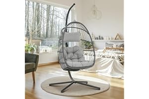 Brafab Swing Egg Chair, Hammock Chair, Hanging Chair, Aluminum Frame and UV Resistant Cushion with Steel Stand for Indoor Outdoor Patio Bedroom Wicker Rattan Hand Made Chair 350LBS Capacity