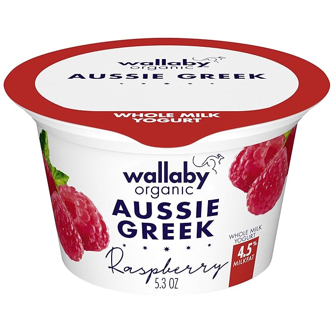 Wallaby Organic Greek Whole Milk Yogurt, Blended Raspberry, 5.3 oz Grocery