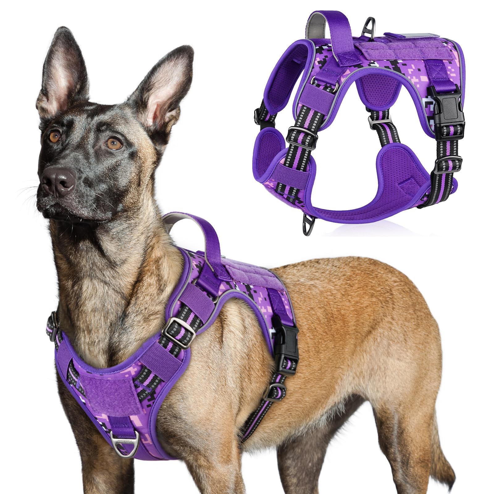 Photo 1 of ***DAMAGED - SEE NOTES/PICTURES*** rabbitgoo Tactical Dog Harness for Large Dogs, No Pull Military Service Vest with Handle & Molle, Easy Control for Training Walking, Adjustable Reflective Straps, Purple Camo, L