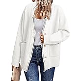 Simplee Womens Chunky Oversized Crochet Cardigan Long Sleeve Cable Knit Sweater Casual V-Neck Button Up Outerwear Coats