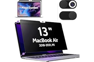 Peslv Privacy Screen for MacBook Air 13 Inch (2018-2021, M1) & MacBook Pro 13 In (2016-2022, M1, M2), MagicSuction™ Removable Anti Spy Black Protector, Glare Blue Light Filter for Mac Laptop Computer