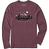 Life is Good Mens Crusher Tee Shirt, Long Sleeve Cotton Graphic T-Shirts, Unplug in The Outdoors, Mahogany Brown