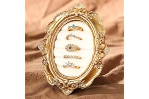 Liliaafar Vintage Ring Holder Oval Gold Ring Wedding Display Suede Jewelry Box Stand Frame Earring Tray Anniversary Engagement Baroque Organizer Photograph Prop for Women Birthday Christmas Gift