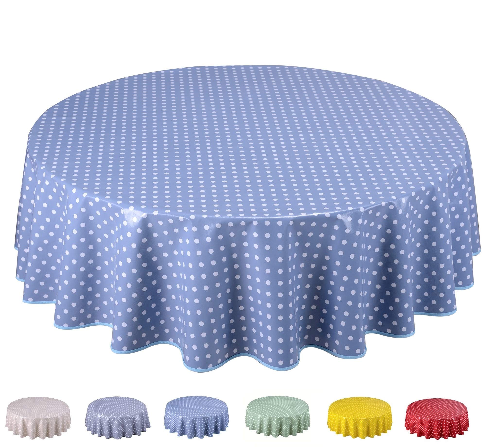 Home Direct Round Oilcloth PVC Wipe Clean Tablecloth 140cm 55" Small Polka Dot (Blue Grey)