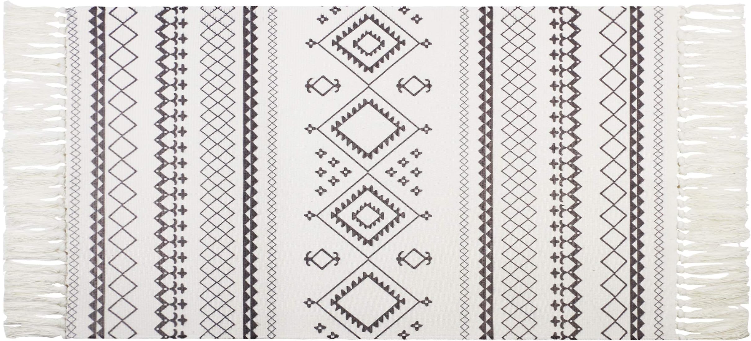 CHIBO Cotton Area Rug Runner 2’×4.3’ Hand Woven Geometric Throw Rugs with Tassel Cotton Area Rug for Living Room Kitchen Bedroom Laundry Room (2’×4.3’, Design-2)