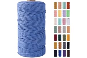 MAOQIAN Air Blue Macrame Cord 3mm x 109Yards,Colored Cotton Rope Colorful Cotton Cord Soft Craft Cord Twine for Wall Hanging 