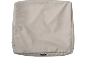 Classic Accessories Ravenna Water-Resistant 25 x 22 x 4 Inch Outdoor Back Cushion Slip Cover, Patio Furniture Cushion Cover, Mushroom, Patio Furniture Cushion Covers
