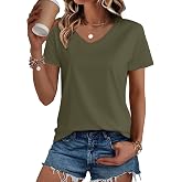 SMENG Women's Cotton V Neck T-Shirt Short Sleeve Solid Color Tee | Basic Plain Tops, Pure Cotton, Casual Fit, Breathable, Summer Fashion, Soft, Comfy, Classic-fit, Lightweight