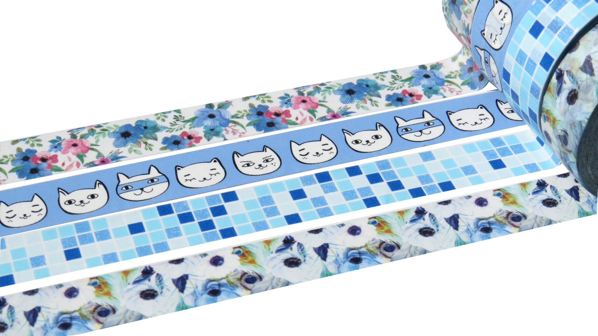 Blue Washi Crafting Decorative Tape Set - Choice of Washi Designs & Colours 15mm x 10 Metre Tapes(Blue)