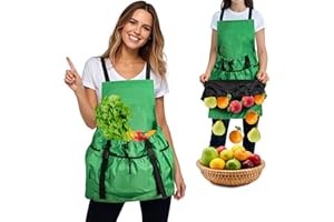 LUCKIPLUS Gardening Apron for Women & Men, Garden Aprons with Pockets and Interal Drawstring Bag, Waterproof Adjustable Cross Back Harvest Apron for Fruit Picking Storage Weeding Garden Gift