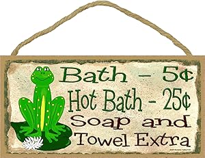 Blackwater Trading Frog Bath 5 Cent Soap & Towel Extra Bathroom Wall Decor Sign Plaque 5