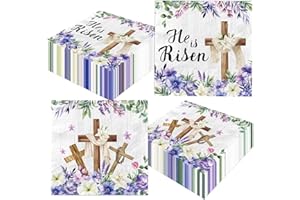 He Is Risen Paper Napkins,48pcs Religious Easter Napkins Disposable Purple Floral Cross Christian Easter Napkins for Spring T