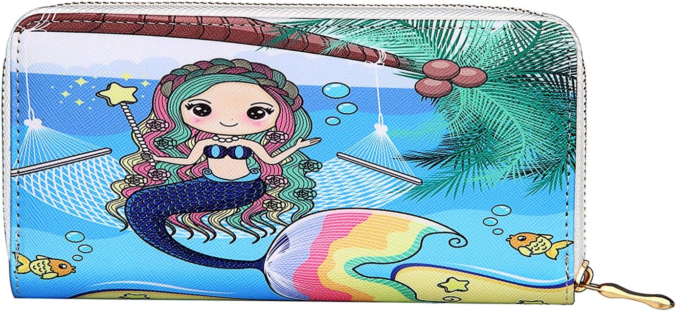 KUKOO Womenโs Printed Zip Around Wallet Phone Clutch Purse Card Holder Organizer
