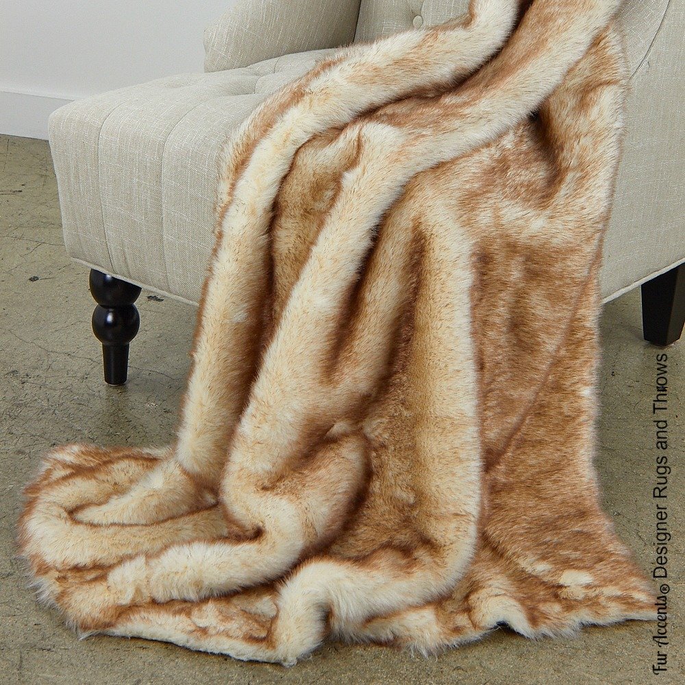 Throw Blanket Plush Faux Fur Bedspread Comforter Soft Brown Ribbed Fox