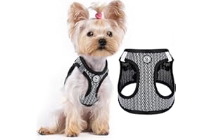 FURRYMONG XXS Dog Harness - No Pull Dog Harness for Small Dogs - Step in Dog Harness Air Mesh Puppy Harness Lightweight Extra Small Dog Harness Vest Reflective Chihuahua Harness Cat Harness, Balck