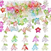 Flower Charms Pendants,BENOSPACE 40Pcs Acrylic Lily Flower Charms Silver Lily Floral Plastic Dangle Charm with Pearl Bead Hang Crafts Accessories DIY Necklace Bracelet Earring Jewelry Making Decoration