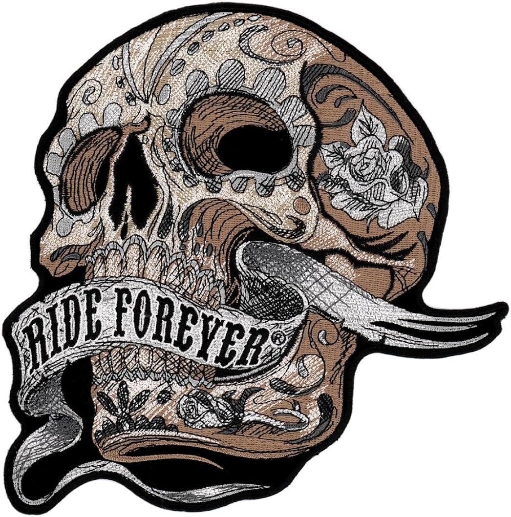 Amazon Com Ride Forever Tattoo Banner Skull Embroidered Biker
