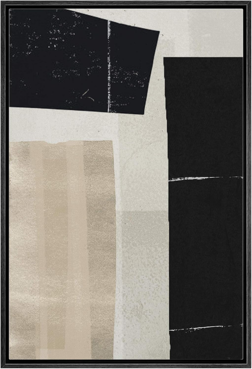 Wall Décor - IDEA4WALL Framed Canvas Print Wall Art Black, White & Beige Color Blocks Abstract Shapes Illustrations Modern Art Minimalist Multicolor Cool for Living Room, Bedroom, Office - 24