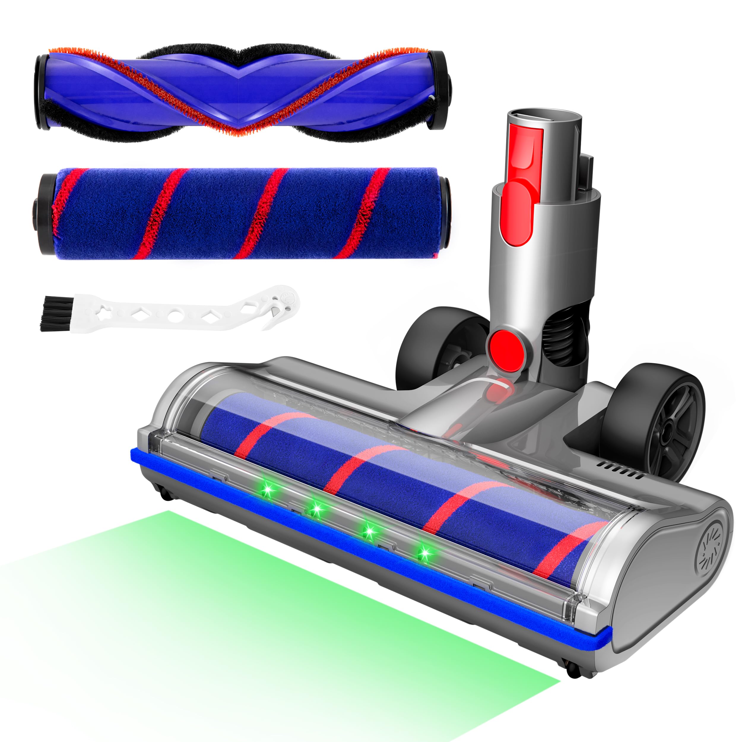 Photo 1 of 2 Brushes Vacuum Cleaner Head with Four Green LED Lights & Self-Standing Design, for V7/V8/V10/V11/V15, Quick-Release Motorized Brush Roll, Anti-Tangle for Hard Floor & Thin Carpets & Shaggy Carpet