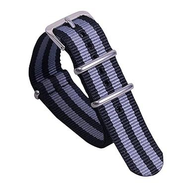 20mm Black/Grey Comfortable Awesome Mens One-Piece NATO Style Nylon Perlon Watch Bands Straps Textile