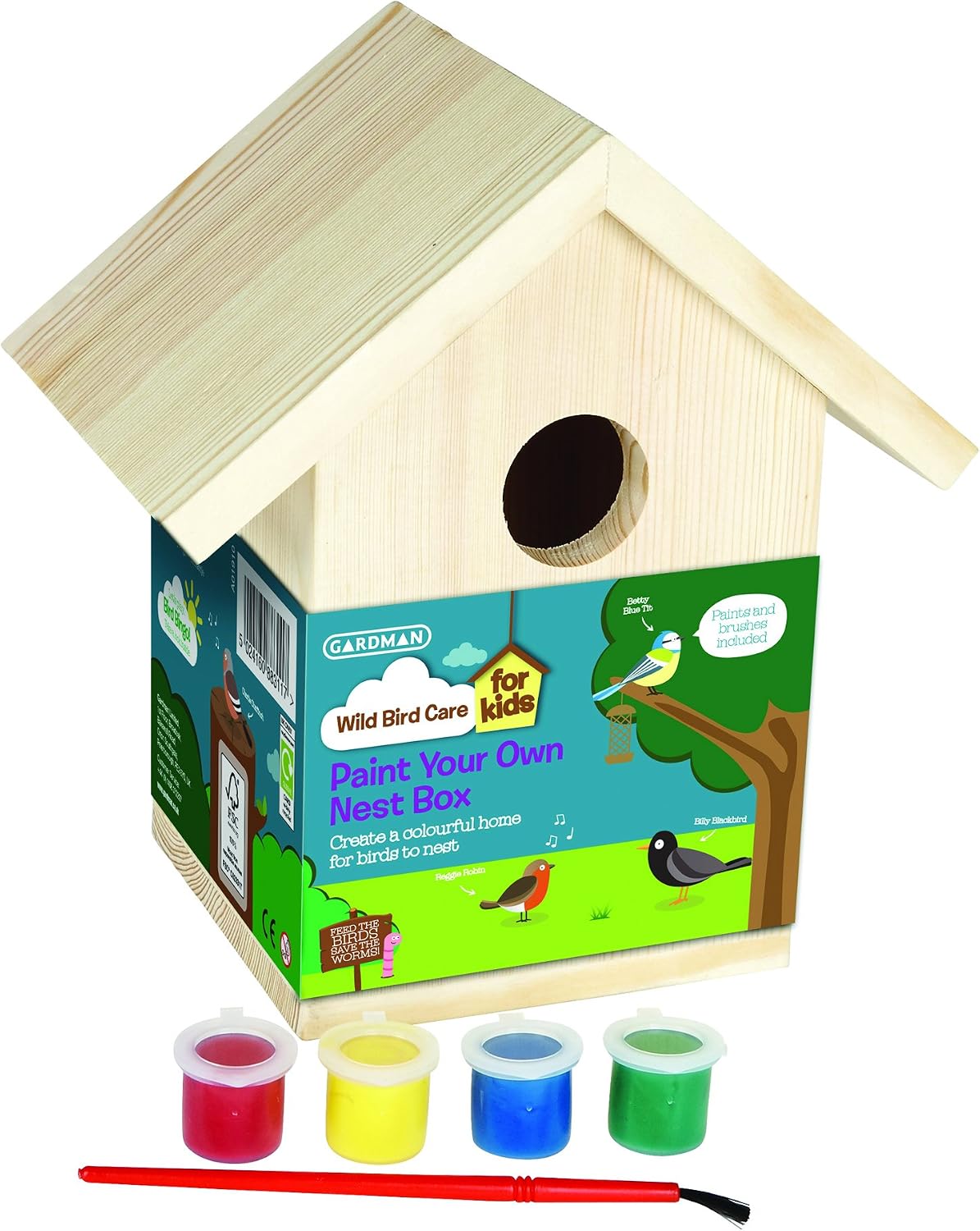 Gardman Paint Your Own Bird Nest Box, Natural, 17.5 x 11.5 x 18.5 cm