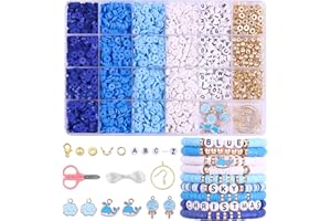WUOLLGESS 3500 PCS Valentines Blue Clay Beads for Bracelet Making Kit, Polymer Heishi Beads for Jewelry Making Friendship Bracelet Kit for Adults, Spacer Letter Beads for Necklace Earring DIY