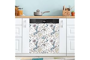 JIPONI Dishwasher Magnetic Cover Vintage Flowers Paisley Flowers Dishwasher Magnetic Kitchen Art Decor, Dishwasher Magnetic Sticker 23 W x 26 H Inch