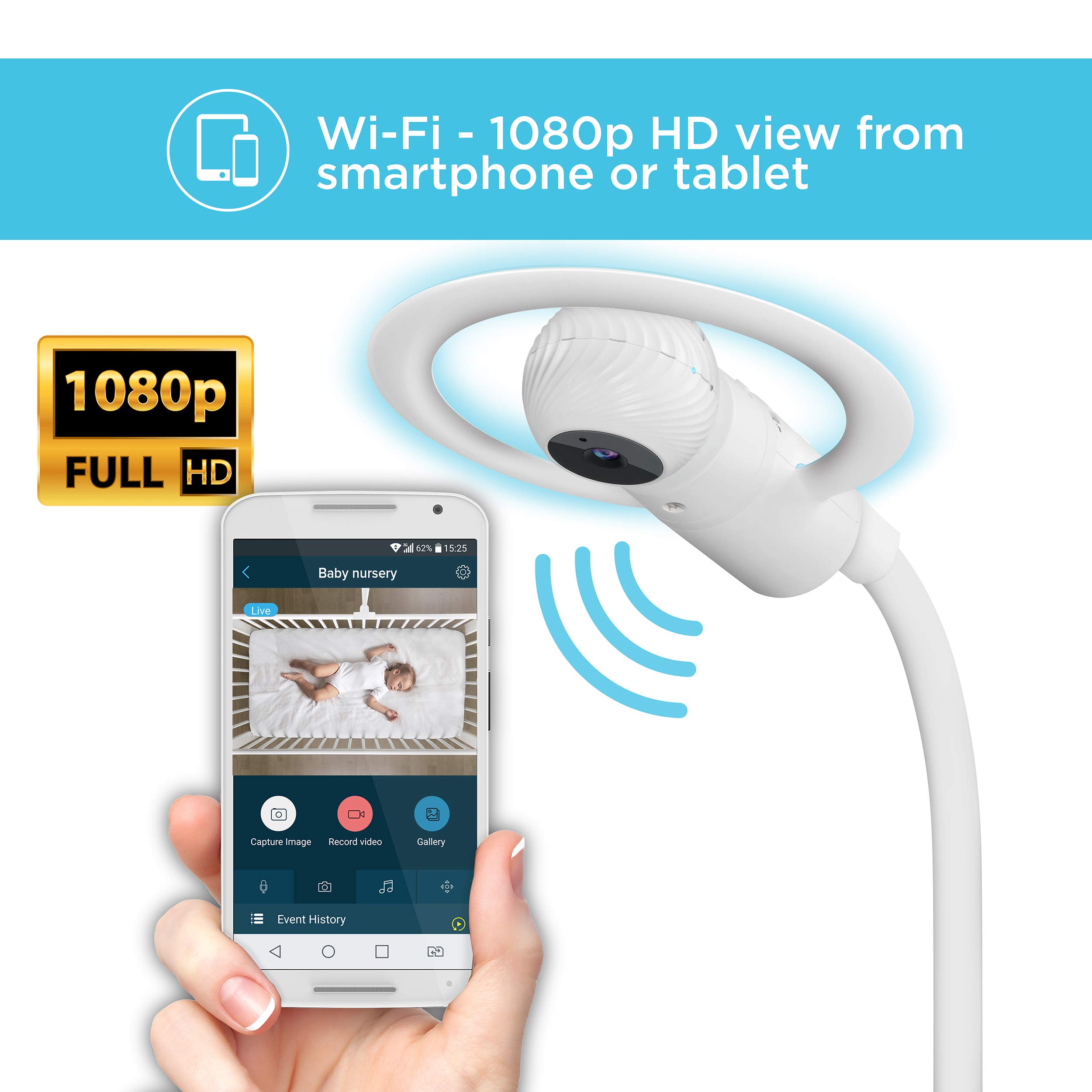 Motorola Halo+ Video Baby Monitor Infant WiFi Camera with Overhead