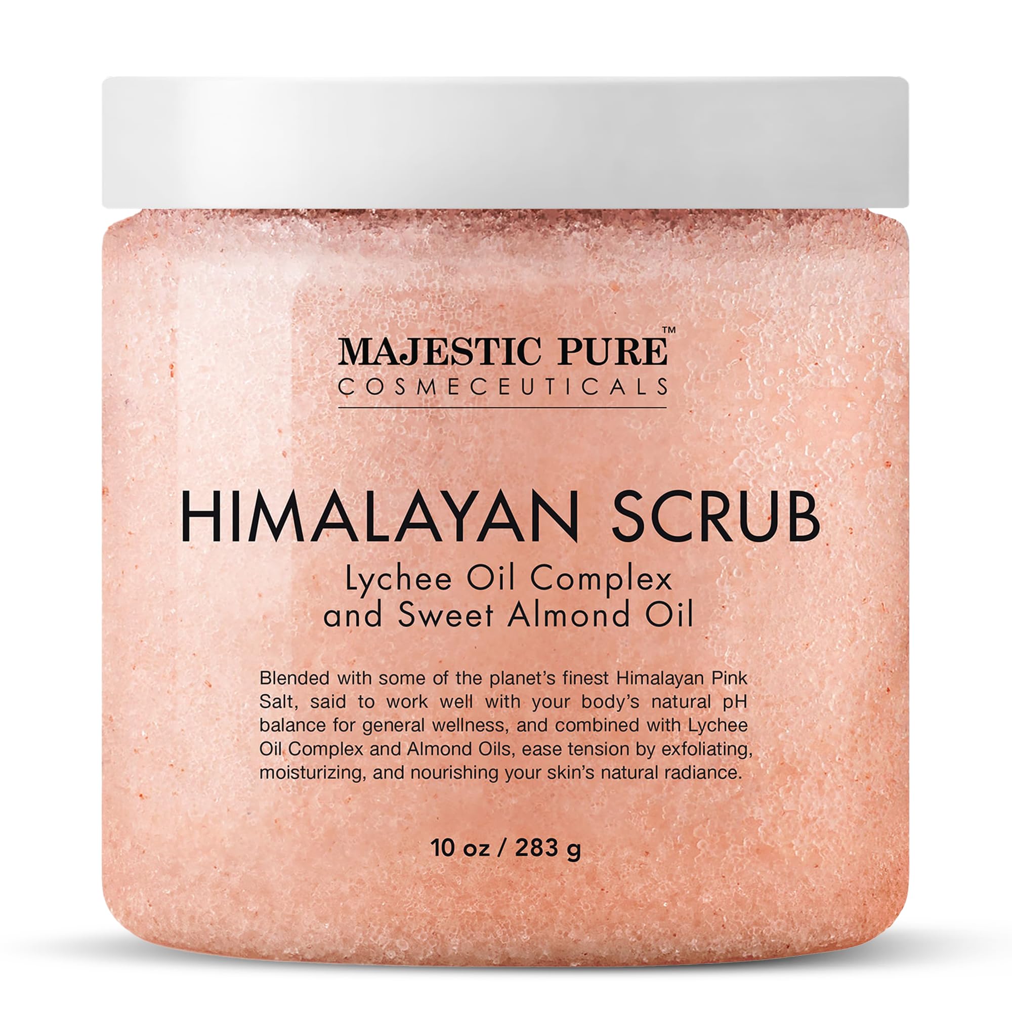 MAJESTIC PURE Himalayan Salt Body Scrub with Lychee Oil, Exfoliating Salt Scrub to Exfoliate & Moisturize Skin, Deep Cleansing - 283 g