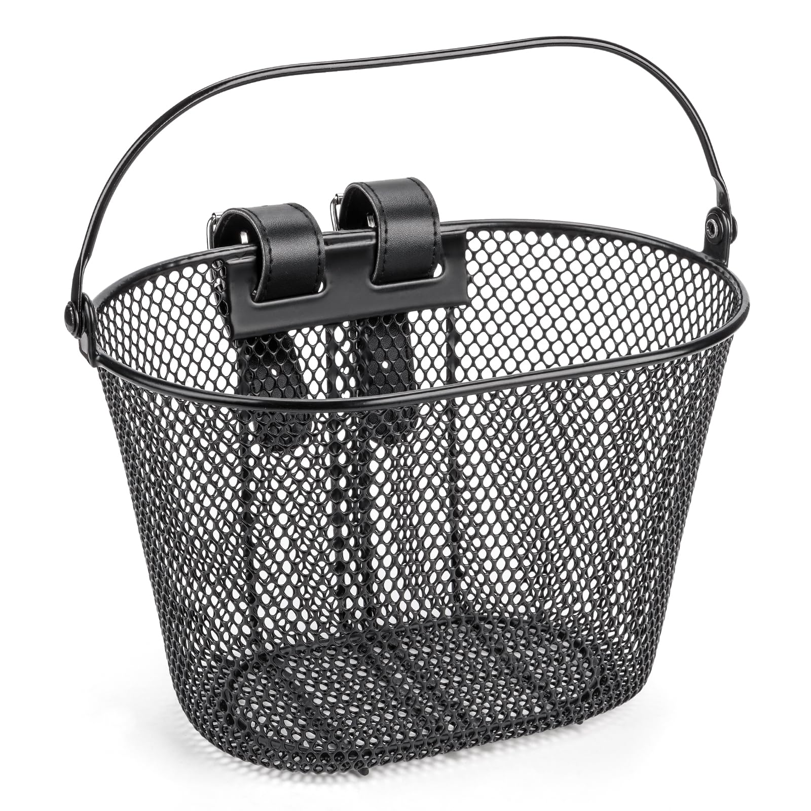 Photo 1 of CXWXC Kids Bike Basket - Front Bicycle Bike Basket for Boys and Girls - Bike Baskets with Adjustable PU Straps, Suitable for Most Children's Bicycles and Kids Tricycles (Black)