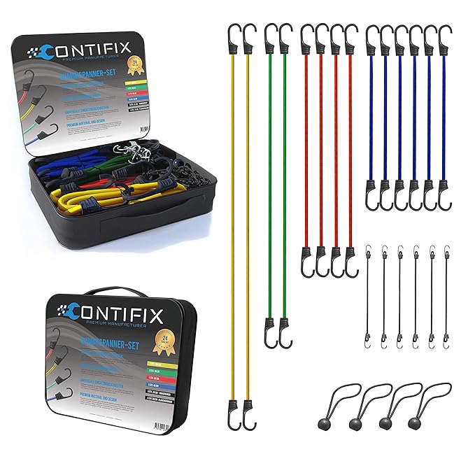 CONTIFIX Premium Gepäckspanner Gummispanner - 24-teiliges universal Spanner Expander-Set inkl. Planenspanner kurz - extra Sta
