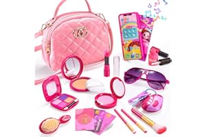 WESAYEE Little Girl Purse with Pretend Makeup Kit, Toddler Purses with Accessories, Kids Play Make up Toy with Handbags, Pink Princess Kit Gifts Toddler Girls Toys for 2-4 3-5 4-6 3 4 5 6 7 8 Year Old