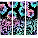 ATHAND Leopard Sunflower Tumbler 20oz, Colorful Gradient Stainless Steel Travel Mug with Lid, Insulated Skinny Cup, Birthday Gift for Women, Mom, Friends (1 Pack)