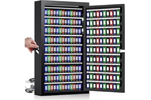 Nebakne 225 Keys Key Lock Box Wall Mount with Additional 16 Side Hooks and Key Tags, Anti-Theft Key Box Key Cabinet with Side Opening, Key Organizer Key Safe for Home Office Garage Rental Business