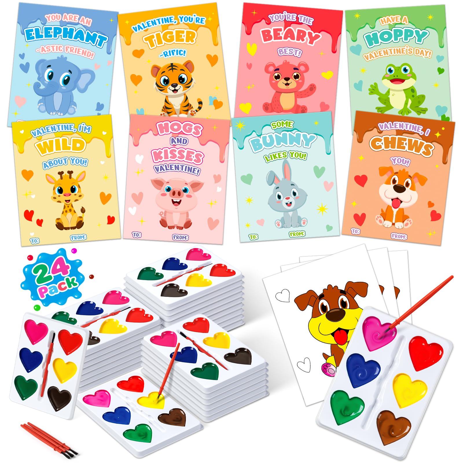 Photo 1 of Birebebys Valentines Day Cards with Heart Watercolor Paint Set, 24 Packs Valentines Day Gifts for Kids School, Perfect Valentines Classroom Exchange Prizes & Art Party Favors for Boys Girls