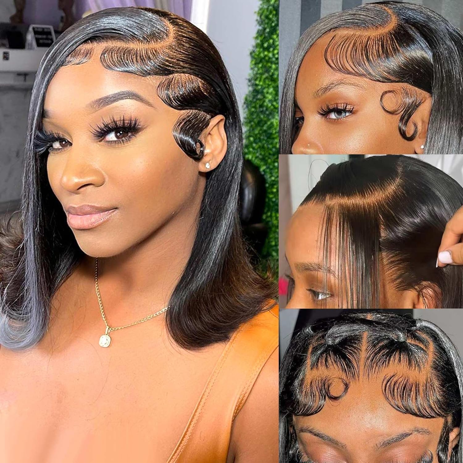 Bob Wig Human Hair 13x4 Lace Front Wig 150% Density Glueless Pre Plucked with Baby Hair Short Bob Wigs for Women (12 Inch, Natural Color)