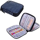 Damero Crochet Hook Case Organizer Empty, Medium, Blue Dots | Crochet Hook Holder Zipper Bag with Web Pockets for Crochet Needles and Knitting Accessories, Lightweight, Easy to Carry