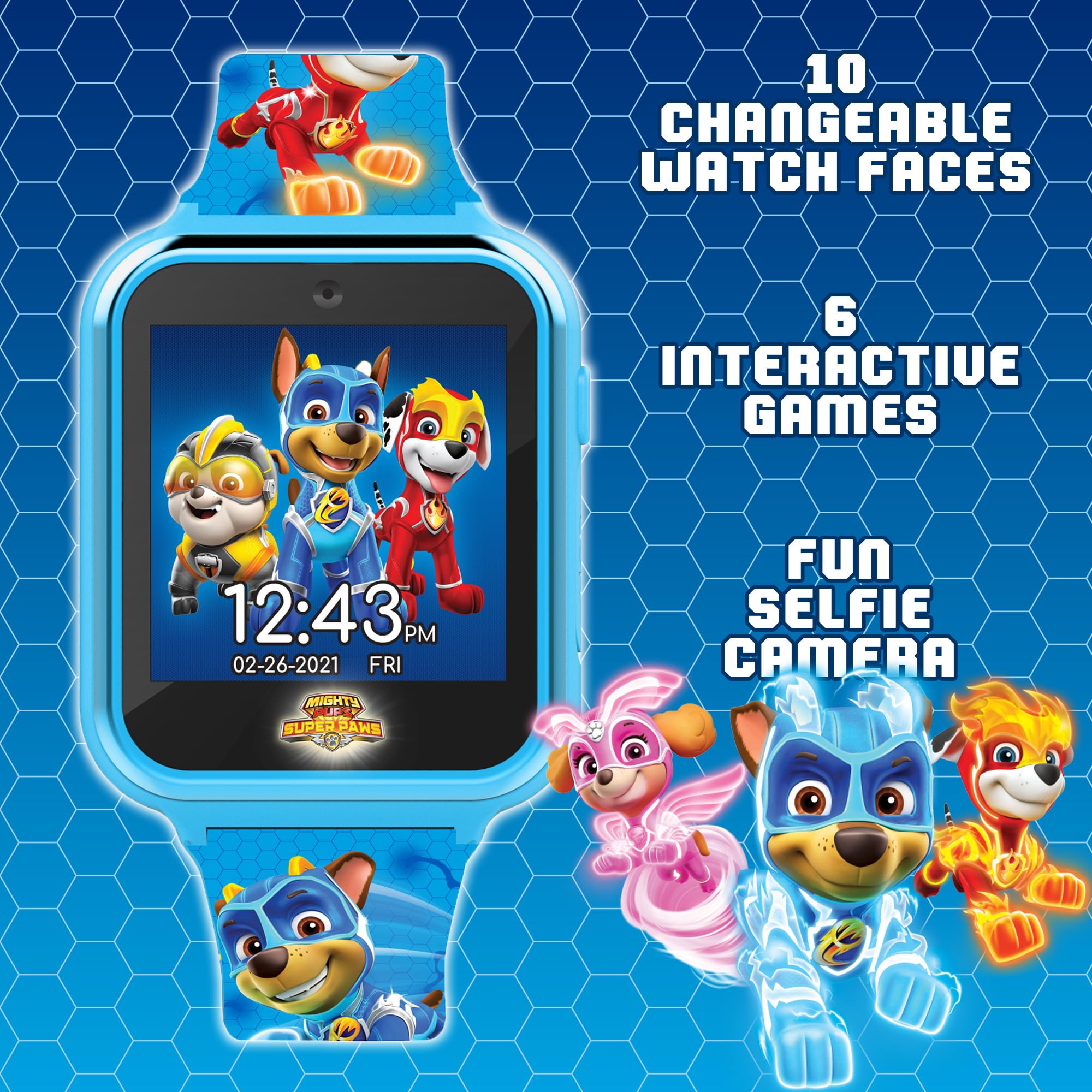 Accutime Paw Patrol Smart Watch with Camera for Kids and Toddlers - Interactive Smartwatch for Boys & Girls Featuring Games, Voice Recorder, Calculator, Pedometer, Alarm, Stopwatch, with USB Cable