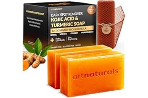 Kojic Acid Soap + African Net Sponge (2 pack X 142g Turmeric bars) Dark spot remover & Scars - Original Japanese Complex Vitamin C, Hyaluronic Acid, retinol, shea butter (Citrus)