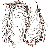 Winlyn 5 Ft Artificial Berry and Rusty Metal Star Garland Harvest Orange and Cream Primitive Pip Berry Pinecone Fall Country Garland for Farmhouse Autumn Wedding Thanksgiving Mantel Table Centerpiece